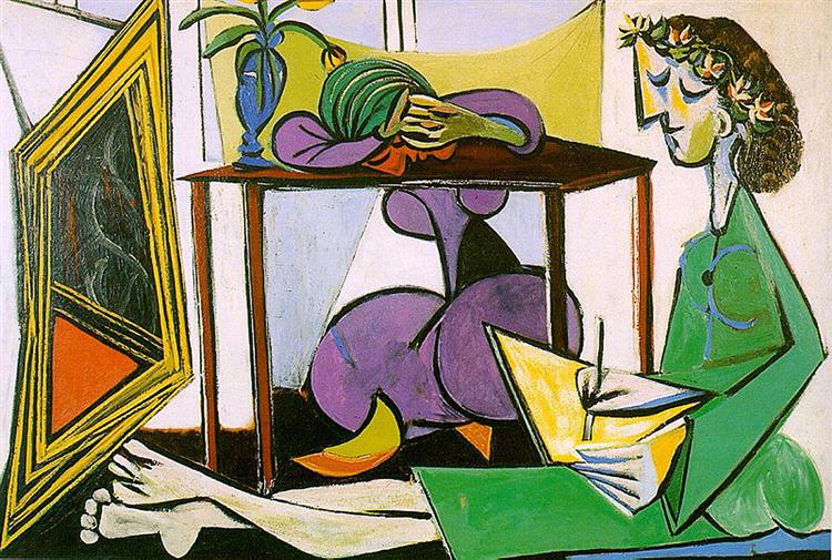 Pablo Picasso Classical Oil Painting Interior With Girl Drawing